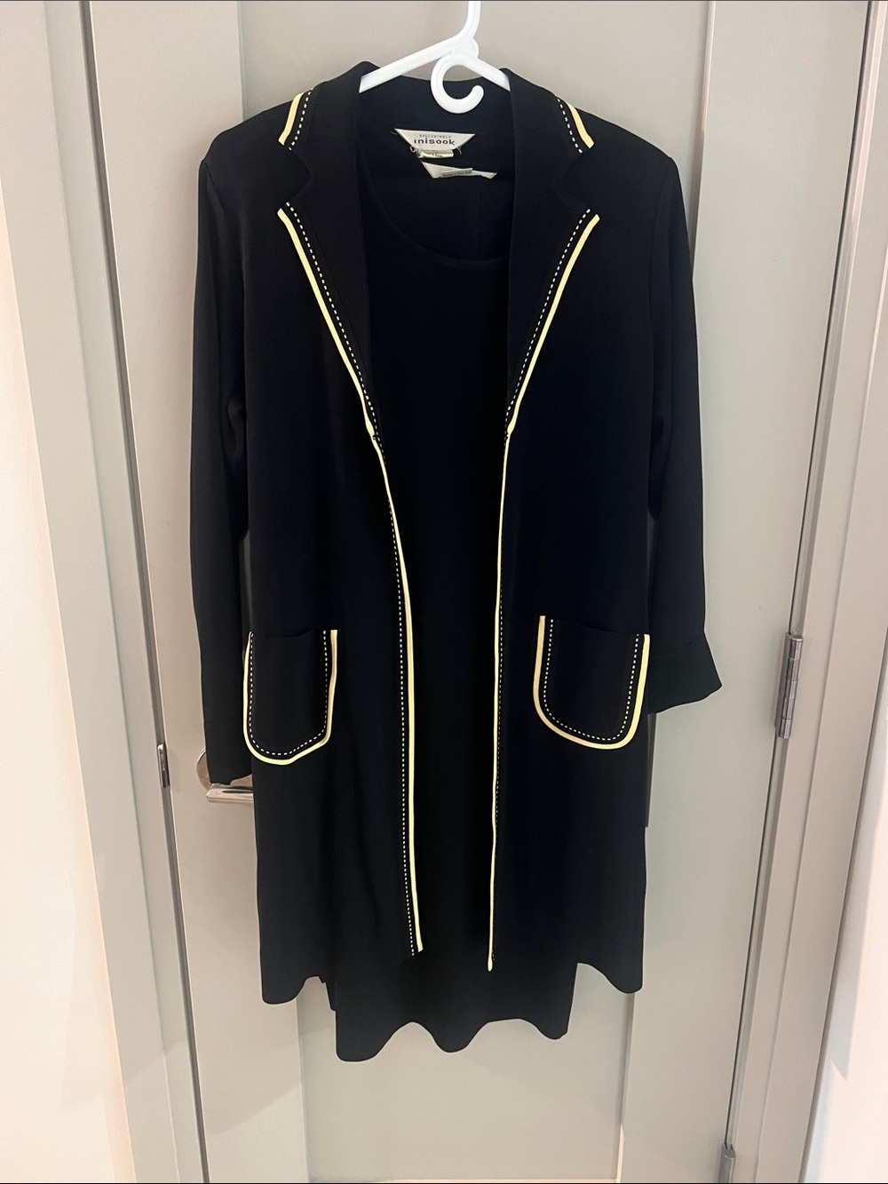 3 pc Misook Set Black Longline Jacket with Yellow Trim